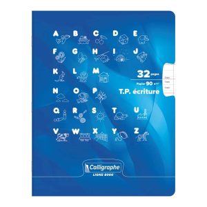 Cahier Travaux Pratiques &Eacute;criture piqu&eacute; 8000 CARTE 17x22 cm 32 pages double ligne 3 mm + interligne verticale/uni 90 g
