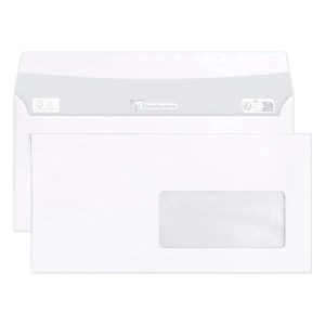 Boite de 500 Enveloppes Blanches DL-110x220mm - Auto-Adh&eacute;sives - 90g/m2 - Fen&ecirc;tre PET 45x100 (position 20/20)