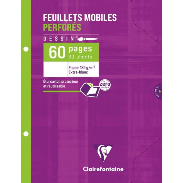 Feuillets mobiles Dessin sous &eacute;tui 17x22cm 60 pages uni