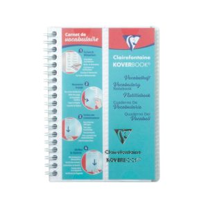 Carnet de vocabulaire reliure int&eacute;grale Koverbook 11x17cm 100 pages lign&eacute; + marge centrale couverture polypropyl&egrave;ne transparent