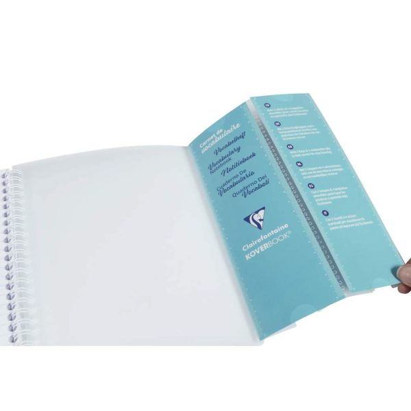 Carnet de vocabulaire reliure int&eacute;grale Koverbook 11x17cm 100 pages lign&eacute; + marge centrale couverture polypropyl&egrave;ne transparent