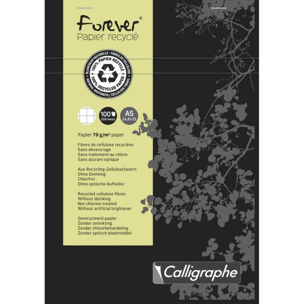 Bloc de bureau agraf&eacute; en-t&ecirc;te FOREVER A5 200 pages petits carreaux 70 g