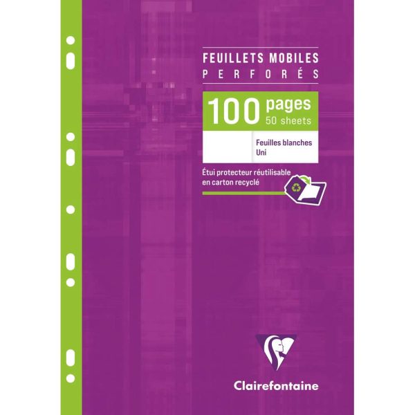 Feuillets mobiles sous &eacute;tui A4 100 pages perfor&eacute;es uni