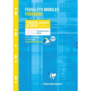 Feuillets mobiles sous &eacute;tui A4 200 pages perfor&eacute;es grands carreaux