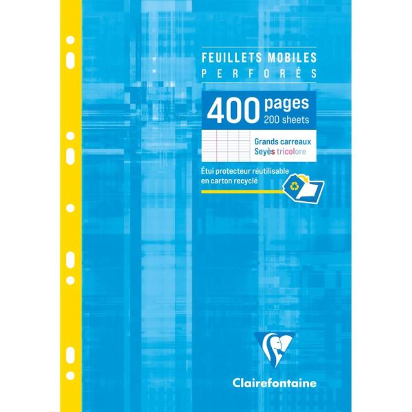 Feuillets mobiles sous &eacute;tui A4 400 pages perfor&eacute;es grands carreaux