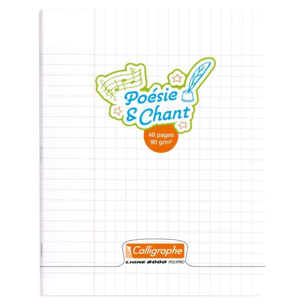 Cahier Po&eacute;sie et Chant piqu&eacute; 8000 POLYPRO 17&times;22 cm 48 pages grands carreaux + uni 90 g