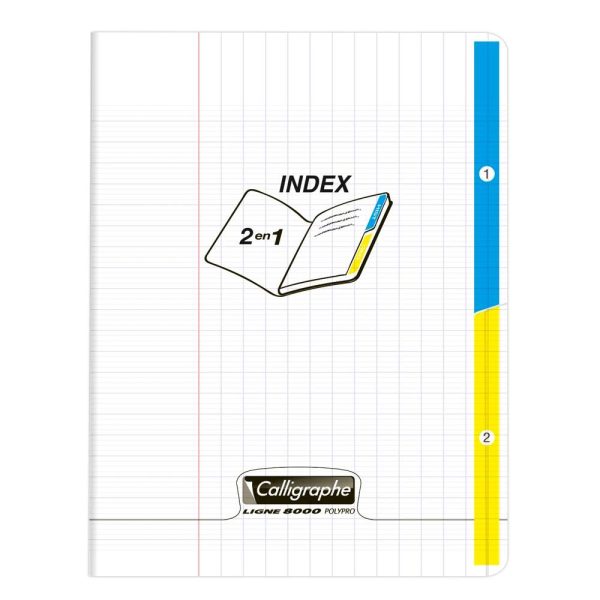 Cahier piqu&eacute; 2 index 8000 POLYPRO 17x22cm 96 pages grands carreaux Incolore