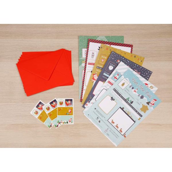 SET DE CORRESPONDANCE, 6 feuilles 100g/m2 au format 21&times;29,7cm + 6 enveloppes au format 16,2&times;22,9cm + Stickers &ndash; No&euml;l