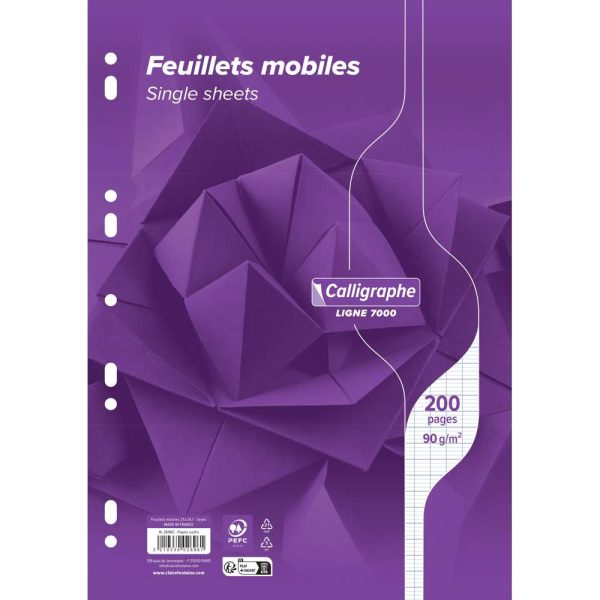 Feuillets mobiles sous film 7000 A4 200 pages perfor&eacute;es grands carreaux 90 g
