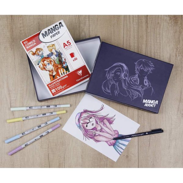 Manga Addict coffret sp&eacute;cial bloc coll&eacute; Manga Layout 50F A5 100g et feutres ABT Pro Tombow