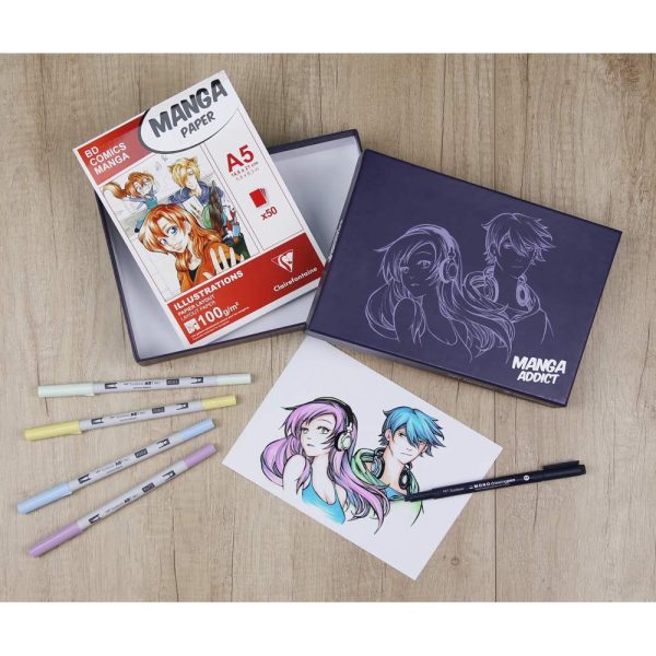 Manga Addict coffret sp&eacute;cial bloc coll&eacute; Manga Layout 50F A5 100g et feutres ABT Pro Tombow