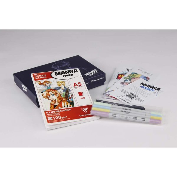 Manga Addict coffret sp&eacute;cial bloc coll&eacute; Manga Layout 50F A5 100g et feutres ABT Pro Tombow