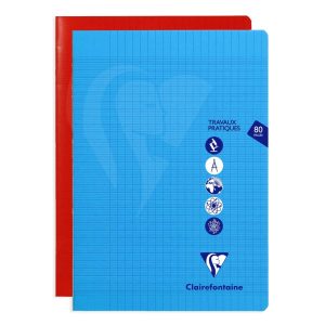 Cahier Travaux Pratiques piqu&eacute; Mimesys A4 80 pages grands carreaux + uni couverture polypropyl&egrave;ne Couleur al&eacute;atoire