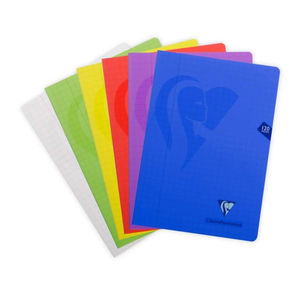 Cahier piqu&eacute; Mimesys A4 120 pages quadrill&eacute; 10&times;10 + marge couverture polypropyl&egrave;ne Couleur al&eacute;atoire