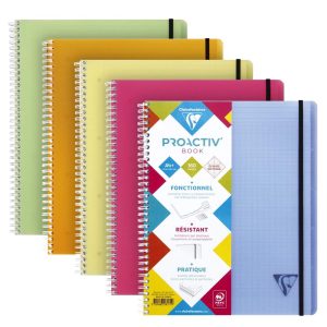 Proactiv'Book Linicolor FRESH cahier reliure int&eacute;grale A4+ 160 pages d&eacute;tachables perfor&eacute; 4 trous grands carreaux + cadre en-t&ecirc;te + 1 pochette trieur couverture plastique polypropy&egrave;ne rainur&eacute; Couleur al&eacute;atoire