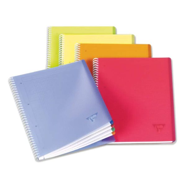 Cahier reliure int&eacute;grale Linicolor FRESH A4+ 160 pages petits carreaux 4 couleurs de bande couverture plastique polypropyl&egrave;ne rainur&eacute;