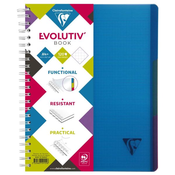 Evolutiv&rsquo;Book Linicolor INTENSIVE cahier reliure int&eacute;grale A4+ 240 pages d&eacute;tachables perfor&eacute; 4 trous petits carreaux + cadre en-t&ecirc;te + 3 intercalaires couverture plastique polypropy&egrave;ne rainur&eacute; Couleur al&eacute;atoire