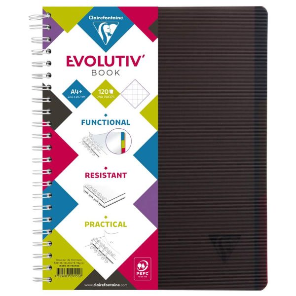 Evolutiv&rsquo;Book Linicolor INTENSIVE cahier reliure int&eacute;grale A4+ 240 pages d&eacute;tachables perfor&eacute; 4 trous petits carreaux + cadre en-t&ecirc;te + 3 intercalaires couverture plastique polypropy&egrave;ne rainur&eacute; Couleur al&eacute;atoire