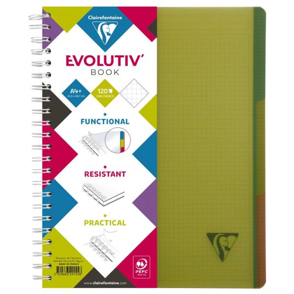 Evolutiv&rsquo;Book Linicolor INTENSIVE cahier reliure int&eacute;grale A4+ 240 pages d&eacute;tachables perfor&eacute; 4 trous petits carreaux + cadre en-t&ecirc;te + 3 intercalaires couverture plastique polypropy&egrave;ne rainur&eacute; Couleur al&eacute;atoire