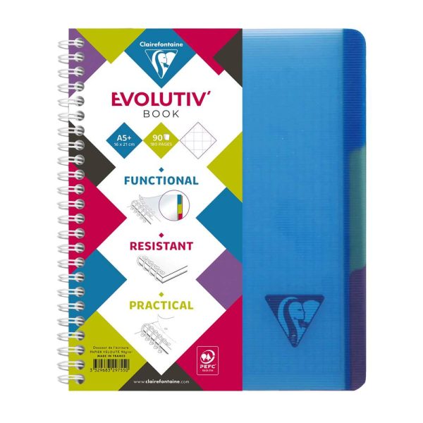 Evolutiv&rsquo;Book Linicolor INTENSIVE cahier reliure int&eacute;grale A5+ 180 pages d&eacute;tachables perfor&eacute; 6 trous petits carreaux + cadre en-t&ecirc;te + 3 intercalaires couverture plastique polypropy&egrave;ne rainur&eacute; Couleur al&eacute;atoire