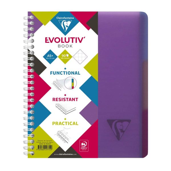 Evolutiv&rsquo;Book Linicolor INTENSIVE cahier reliure int&eacute;grale A5+ 180 pages d&eacute;tachables perfor&eacute; 6 trous petits carreaux + cadre en-t&ecirc;te + 3 intercalaires couverture plastique polypropy&egrave;ne rainur&eacute; Couleur al&eacute;atoire
