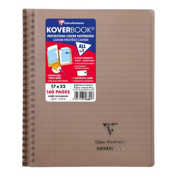 Cahier reliure int&eacute;grale enveloppante Koverbook 17x22cm 160 pages lign&eacute; + marge couverture polypropyl&egrave;ne transparent