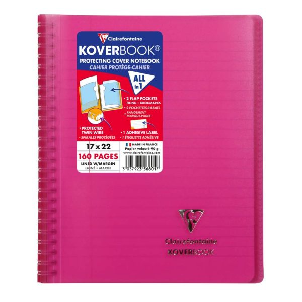 Cahier reliure int&eacute;grale enveloppante Koverbook 17x22cm 160 pages lign&eacute; + marge couverture polypropyl&egrave;ne transparent