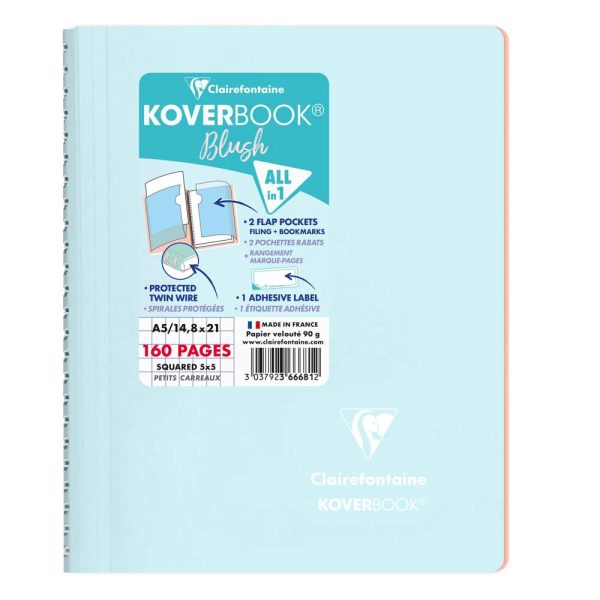 Carnet reliure int&eacute;grale enveloppante Koverbook Blush A5 160 pages petits carreaux couverture polypropyl&egrave;ne opaque bicolore