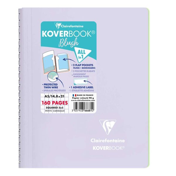 Carnet reliure int&eacute;grale enveloppante Koverbook Blush A5 160 pages petits carreaux couverture polypropyl&egrave;ne opaque bicolore