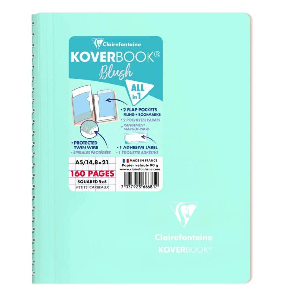 Carnet reliure int&eacute;grale enveloppante Koverbook Blush A5 160 pages petits carreaux couverture polypropyl&egrave;ne opaque bicolore