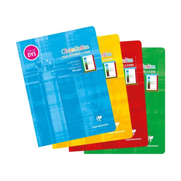 Cahier d&rsquo;&eacute;criture piqu&eacute; sp&eacute;cial Dys 17&times;22 cm 48 pages cadre et lignes 4 couleurs Interligne 5 mm