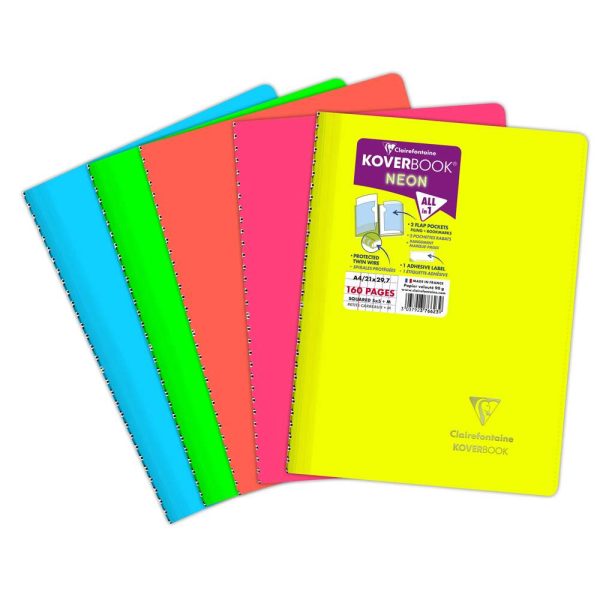 Cahier reliure int&eacute;grale enveloppante Koverbook Neon A4 160 pages petits carreaux + marge couverture polypropyl&egrave;ne opaque