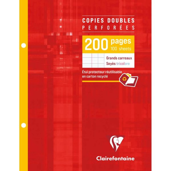 Copies doubles sous &eacute;tui 17x22cm 200 pages perfor&eacute;es 2 trous grands carreaux