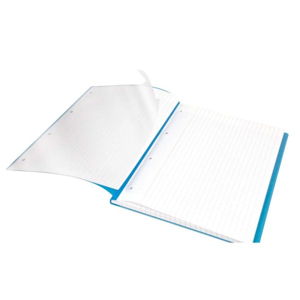 Bloc de cours agraf&eacute; grand c&ocirc;t&eacute; Koverbook A4+ 160 pages d&eacute;tachables perfor&eacute; 4 trous grands carreaux couverture polypropyl&egrave;ne transparent