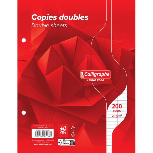 Copies doubles sous film 7000 17&times;22 cm 200 pages perfor&eacute;es 2 trous grands carreaux 70 g