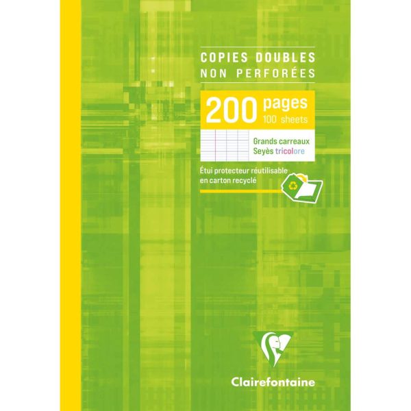 Copies doubles sous &eacute;tui A4 200 pages non perfor&eacute;es grands carreaux