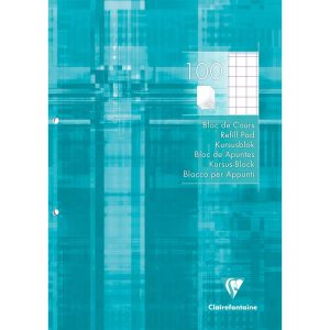 Bloc de cours encoll&eacute; grand c&ocirc;t&eacute; A4 200 pages d&eacute;tachables perfor&eacute;es 2 trous quadrill&eacute; 10x10 + marge