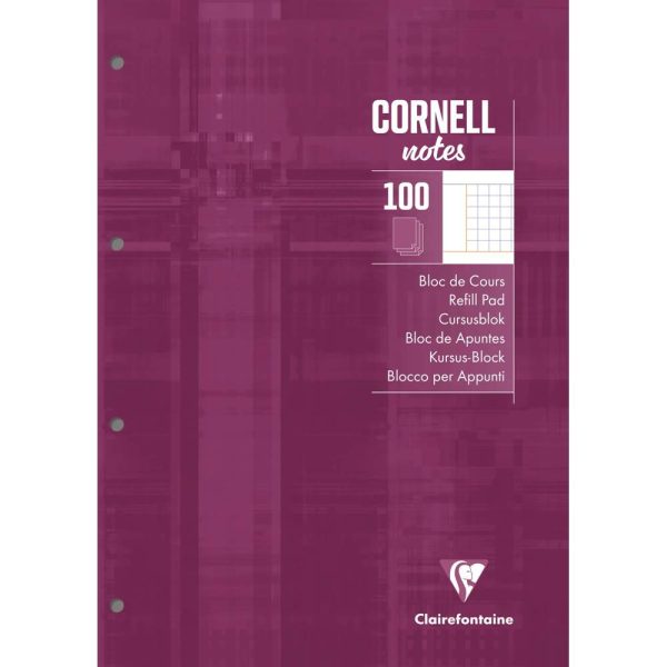 Bloc de cours CORNELL encoll&eacute; grand c&ocirc;t&eacute; A4 200 pages perfor&eacute;es 4 trous Cornell petits carreaux