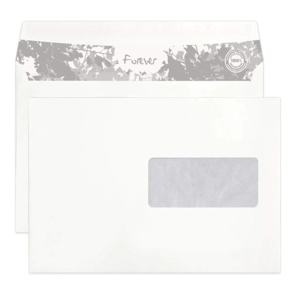 Boite de 500 enveloppes Forever Blanches 100% recycl&eacute; C5-162x229mm &ndash; Auto-Adh&eacute;sives &ndash; 80g/m2 &ndash; Fen&ecirc;tre Papier Cristal 45&times;100 (position 62/20)