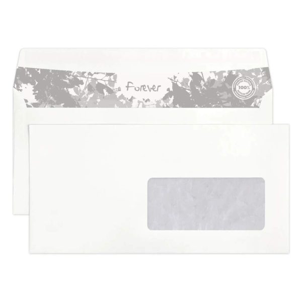 Paquet de 50 Enveloppes Forever 100% Recycl&eacute; DL-110x220mm 80g Auto-Adh&eacute;sives &ndash; 80g/m2 &ndash; Fen&ecirc;tre Papier Cristal 45&times;100 (position 20/20)