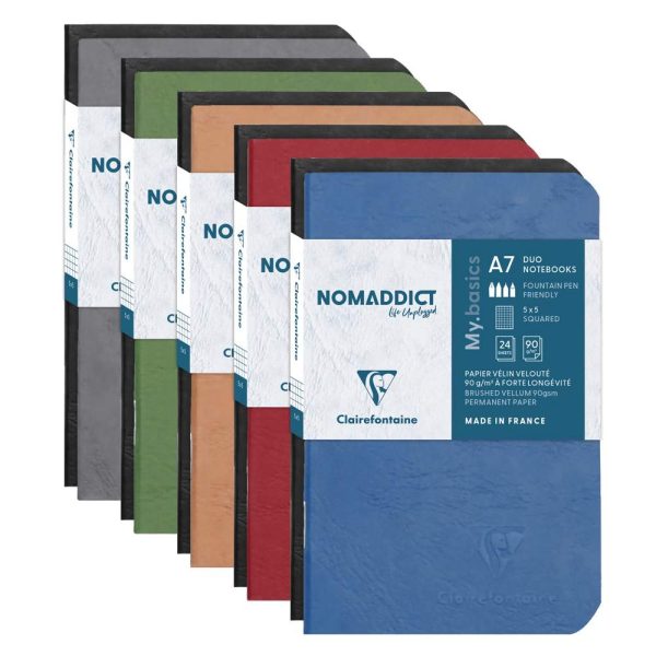 Set de 2 carnets piq&ucirc;re Age Bag 7,5x12cm 48 pages petits carreaux Couleurs assortis