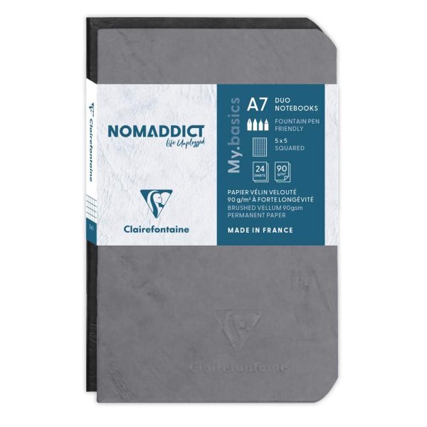 Set de 2 carnets piq&ucirc;re Age Bag 7,5x12cm 48 pages petits carreaux Couleurs assortis