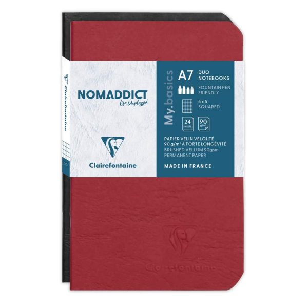 Set de 2 carnets piq&ucirc;re Age Bag 7,5x12cm 48 pages petits carreaux Couleurs assortis