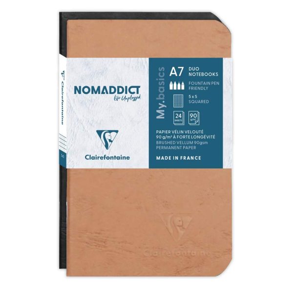 Set de 2 carnets piq&ucirc;re Age Bag 7,5x12cm 48 pages petits carreaux Couleurs assortis