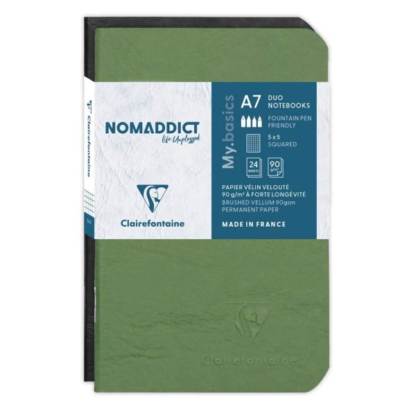 Set de 2 carnets piq&ucirc;re Age Bag 7,5x12cm 48 pages petits carreaux Couleurs assortis