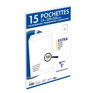 Paquet de 15 Pochettes Blanches C4-229x324 mm - Auto-Adh&eacute;sives - 120g/m2