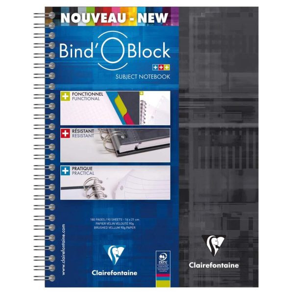 Bind&rsquo;O Block cahier reliure int&eacute;grale A5+ 180 pages d&eacute;tachables perfor&eacute;es 6 trous petits carreaux + cadre en-t&ecirc;te