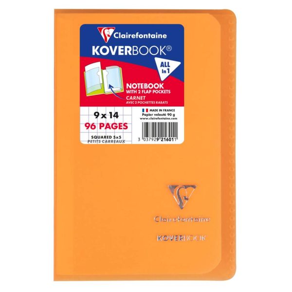 Carnet piqu&eacute; Koverbook 9x14cm 96 pages petits carreaux couverture polypropyl&egrave;ne transparent