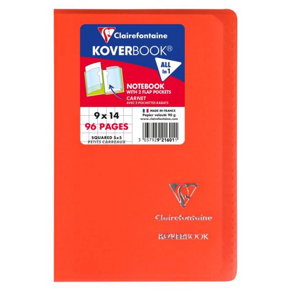 Carnet piqu&eacute; Koverbook 9x14cm 96 pages petits carreaux couverture polypropyl&egrave;ne transparent