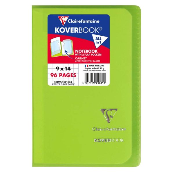 Carnet piqu&eacute; Koverbook 9x14cm 96 pages petits carreaux couverture polypropyl&egrave;ne transparent